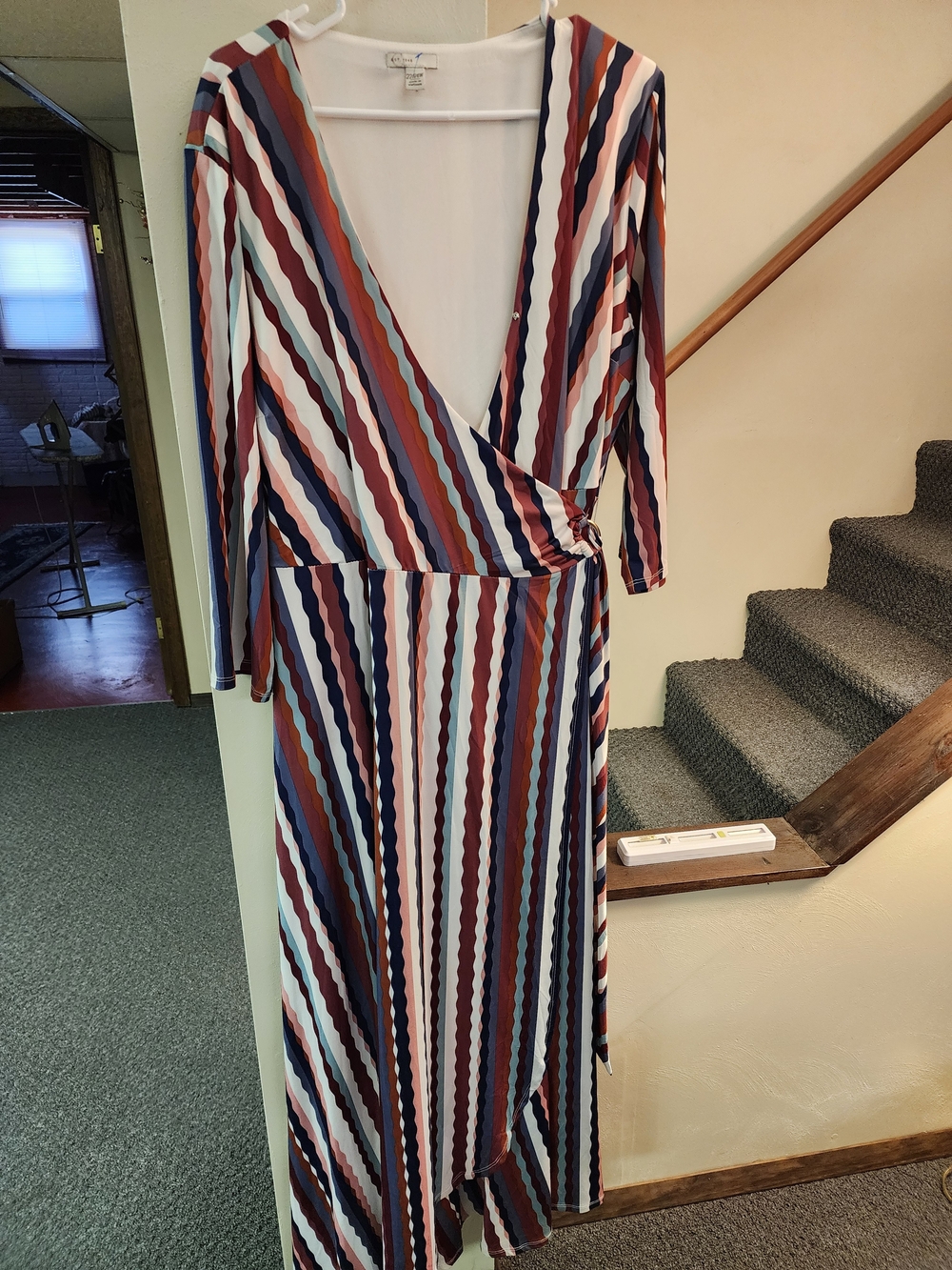 Cato Striped Wrap Maxi Dress - Navy, Rust & Cream